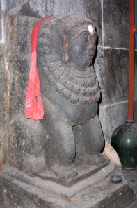 Sphinx called purushamriga guarding the temple entrance in Chidambaram.