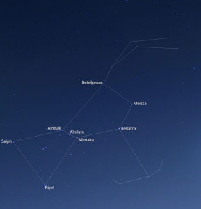 Orion with star names 